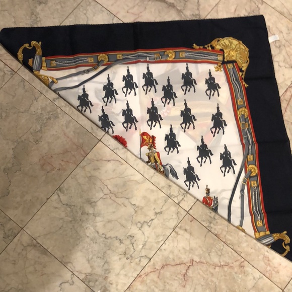 Napoleon Scarf 30” x 30” Square Made in Italy Multi Color Navy Borders Ploy - Picture 7 of 7